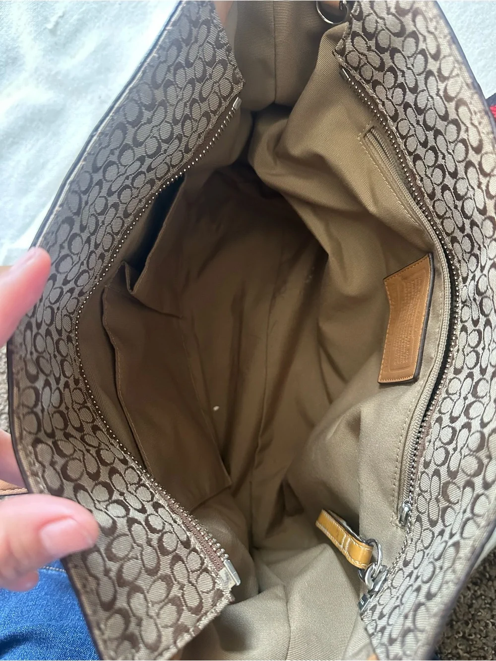 Coach Brown Signature Canvas Tote with Tan Leather Trim